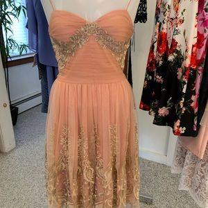 Light peach tulle with gold embroidery